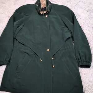 Fleet Street Jacket Womens L Green Trench Coat Pockets Removable Liner‎ Soft